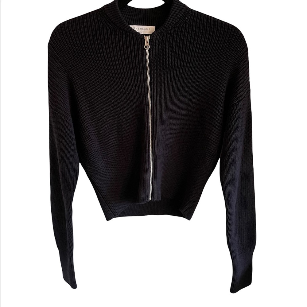 Everlane NAVY Full Zip Ribbed Knit Sweater Cropped Cardigan S